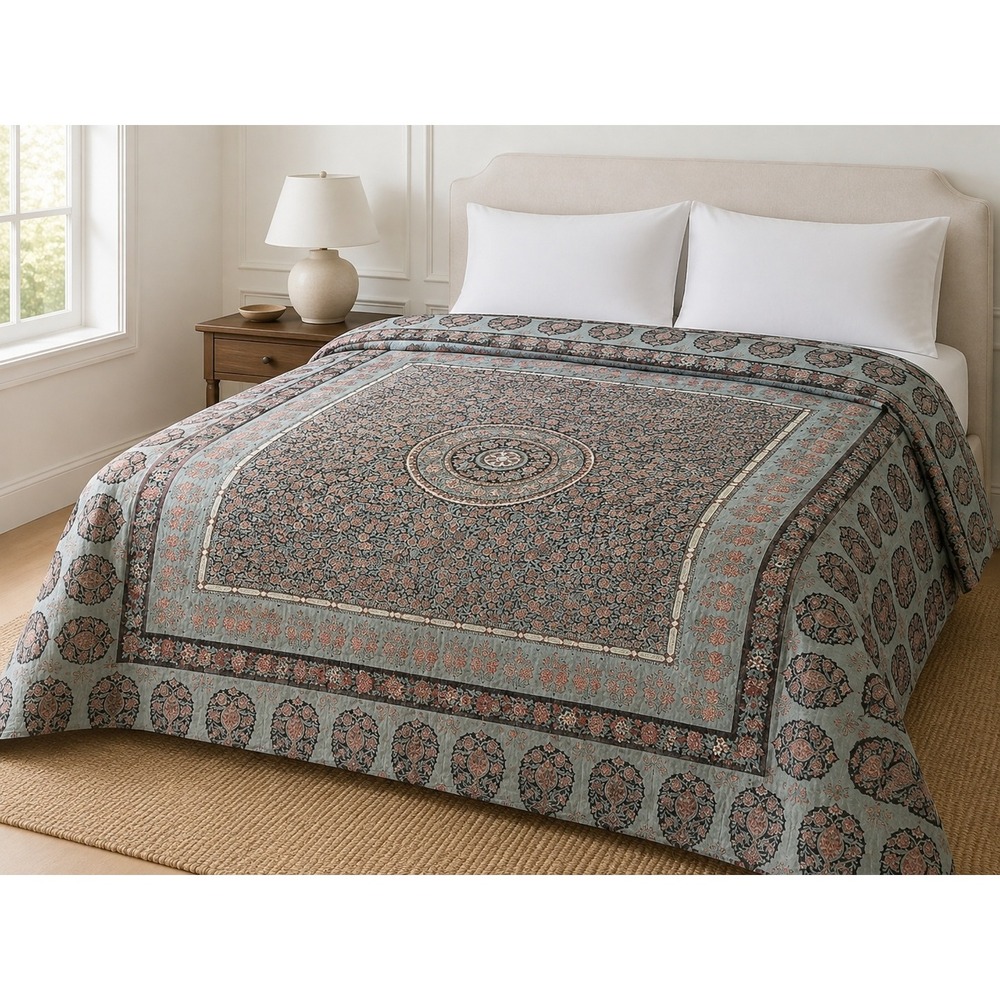 Pottery Barn Duvet Cover Full/Queen Blue Floral Paisley EUC Cotton Linen